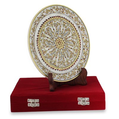 Marmorplatte – Handbemalter dekorativer Teller aus Makrana-Marmor mit Ständer