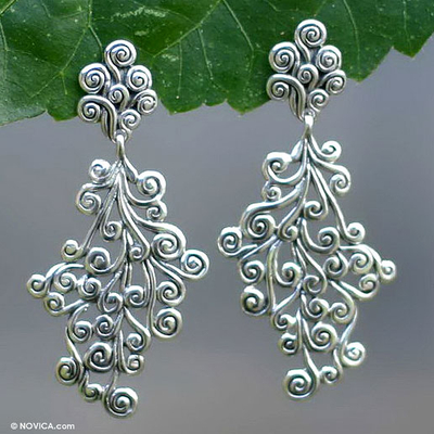 Sterling silver dangle earrings, 'Vineyard' - Sterling Silver Dangle Earrings from Bali