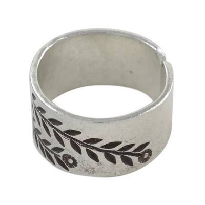 Sterling silver wrap ring, 'Silver Garden' - Sterling Silver Wrap Ring with Leaf Motif