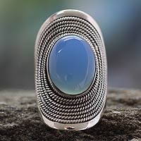 Sterling silver cocktail ring, 'Jaipur Skies' - Sterling Silver Jewellery Chalcedony Ring from India