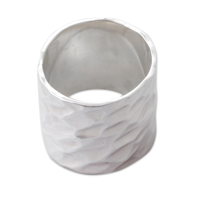 Sterling silver band ring, 'Infinity Terrain' - Sterling Silver Hammered Band Ring From Peru