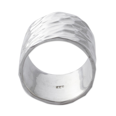 Sterling silver band ring, 'Infinity Terrain' - Sterling Silver Hammered Band Ring From Peru