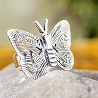 Sterling silver cocktail ring, 'Mariposa' - Butterfly Ring Hand Made Taxco Silver Jewelry