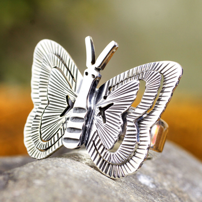 Sterling silver cocktail ring, 'Mariposa' - Butterfly Ring Hand Made Taxco Silver Jewellery
