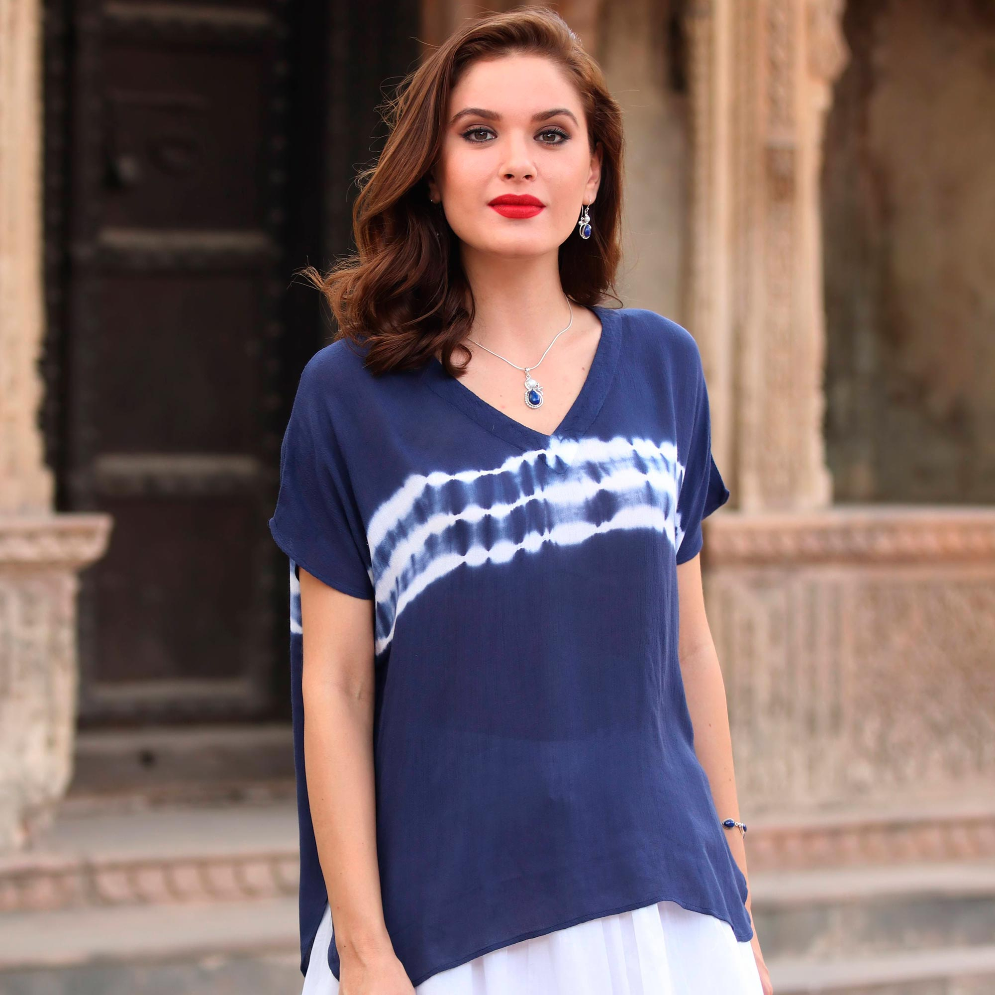 Tie-Dyed Viscose Blouse in Indigo from India - Eternal Indigo