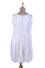 Short silk dress, 'Dreaming of Simplicity' - Short Ivory Silk Dress with Embroidered Flowers from India
