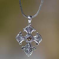Citrine cross necklace,