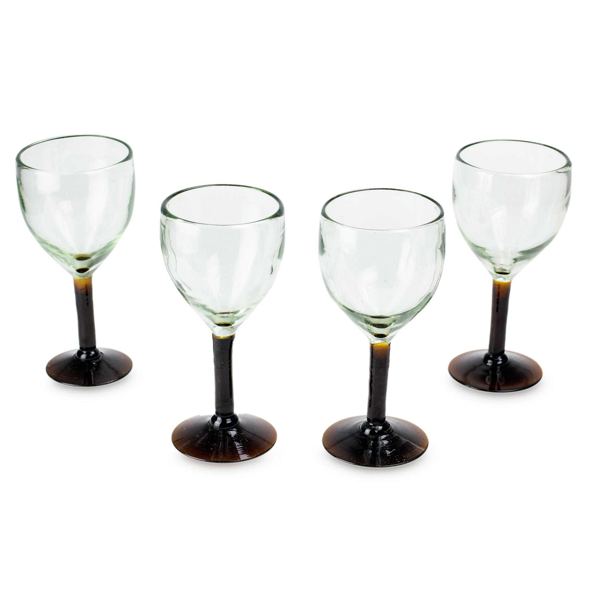 Hand Made Blown Glass Wine Glasses Set Of 4 Amber Mirage Novica 8881