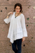 Cotton blouse, 'Amethi Princess' - White Hand Embroidered Long Cotton Smock