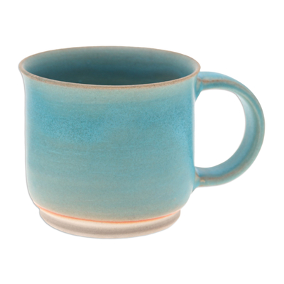 Ceramic mug, 'Earth and Sky' - Thai Handmade Turquoise Blue and Brown Pottery Mug