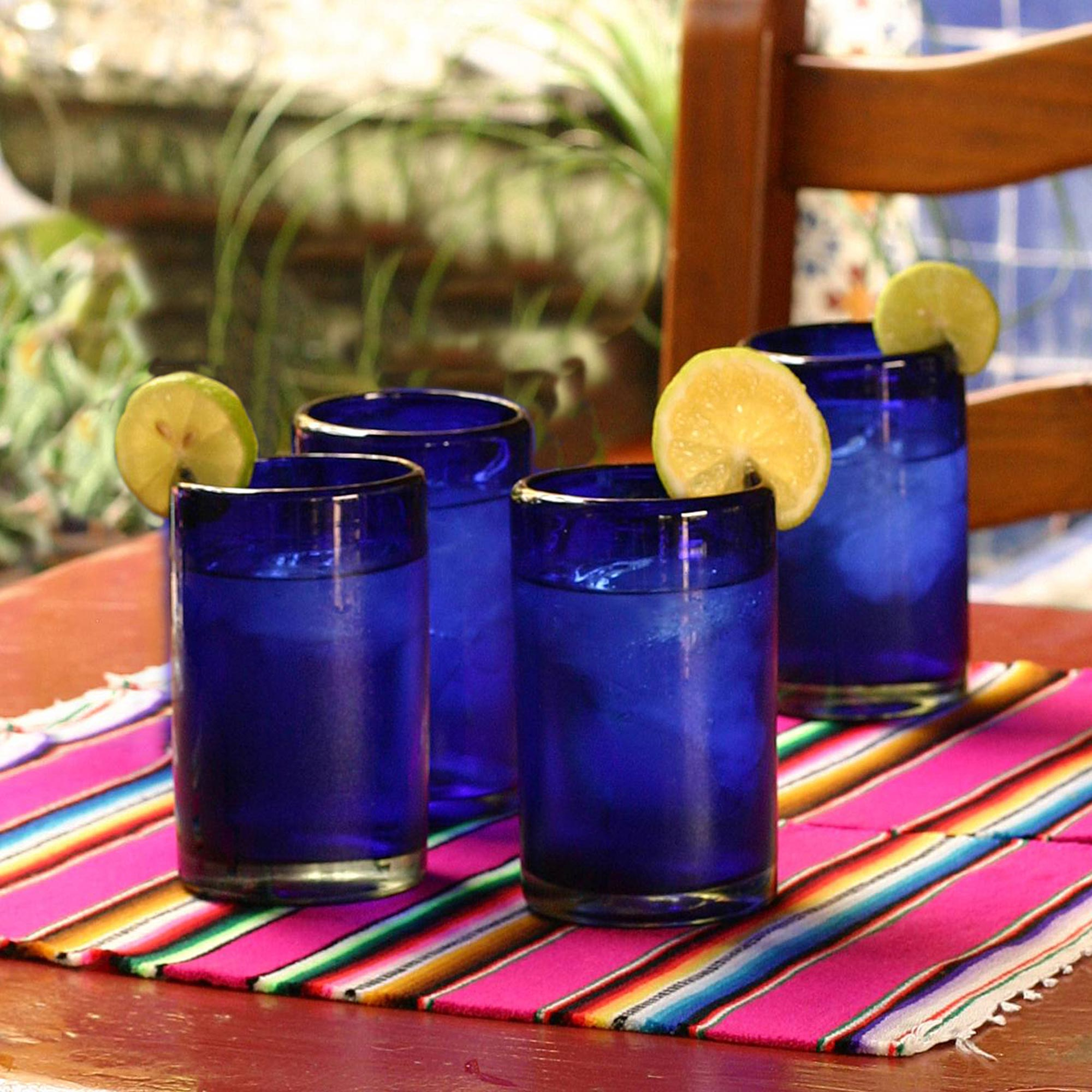 Handblown Glass Recycled Blue Tumblers Drinkware (Set of 6) - Pure Cobalt