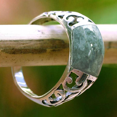 Jade domed ring, 'Sweet Maya in Light Green' - Light Green Guatemalan Jade and Sterling Silver Ring