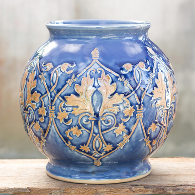 Celadon ceramic vase, 'Thai Sapphire' - Handmade Celadon Ceramic Vase