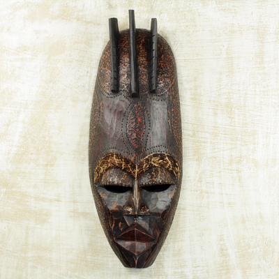 Máscara de madera africana - Máscara de pared de madera africana artesanal de Ghana