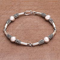 Sterling silver link bracelet, 'Tubes'