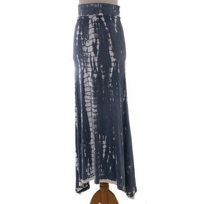 Tie-dyed rayon blend jersey maxi skirt, 'Welcome Summer' - Black and Dark Grey Tie Dye Long Maxi Rayon Blend Boho Skirt