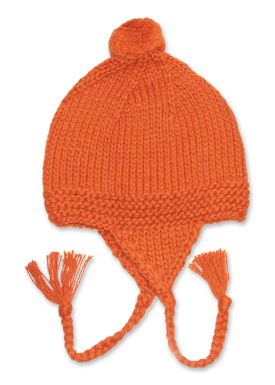 Chullo-Mütze aus Alpaka-Mischung - Orangefarbene Chullo-Mütze aus Alpaka-Mischung