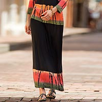 Knit viscose maxi skirt, 'Black Bandhani' - Black Bandhani Skirt