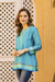 Embroidered tunic, 'Flowers of the Sea' - Embroidered Tunic in Azure and Aqua from India