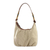Leather accent natural cotton hobo bag, 'Modern Maya Memories' - 100% Cotton Shoulder Bag with Leather Accents and Jade Beads thumbail