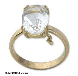 Gold and quartz solitaire ring, 'Swing' - Gold and Quartz Solitaire Ring