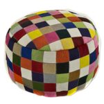 Cowhide ottoman cover, 'Festive Checkerboard' - Circular Handcrafted Hair-on Cowhide Patchwork Ottoman Cover