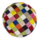 Cowhide ottoman cover, 'Festive Checkerboard' - Circular Handcrafted Hair-on Cowhide Patchwork Ottoman Cover