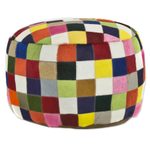 Cowhide ottoman cover, 'Festive Checkerboard' - Circular Handcrafted Hair-on Cowhide Patchwork Ottoman Cover