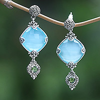 Chalcedony and peridot dangle earrings,