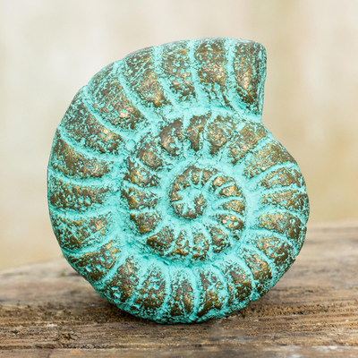Recycled paper wall sculpture, 'Fossilized Nautilus' - Seashell Wall Art Sculpture Handmade with Recycled Paper