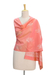 Chanderi cotton and silk blend shawl, 'Floral Morning' - Silver Block Print Flower on Chanderi Cotton Silk Shawl