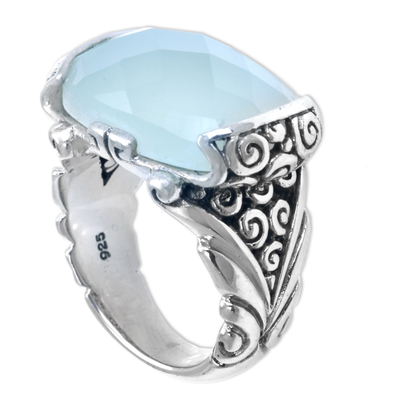 Sterling silver cocktail ring, 'Caribbean Depths' - Sterling Silver and Chalcedony Cocktail Ring