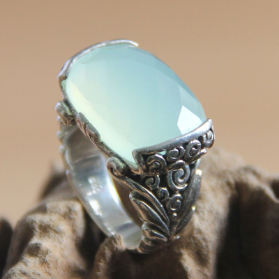 Sterling silver cocktail ring, 'Caribbean Depths' - Sterling Silver and Chalcedony Cocktail Ring
