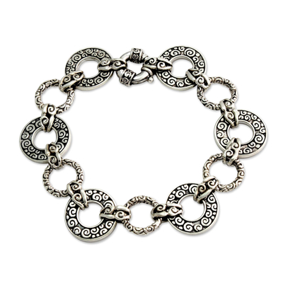 Sterling silver reversible link bracelet, 'Unity Embrace' (8 inch) - Balinese Sterling Silver Link Bracelet (8 inch)