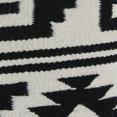 Wool cushion cover, 'Andean Geometry' - Peru Black and White Handwoven Wool Cushion Cover