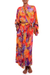 Batik rayon robe, 'Sunset Grove' - Red Orange Batik Print Long Sleeved Rayon Robe with Belt