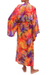 Batik rayon robe, 'Sunset Grove' - Red Orange Batik Print Long Sleeved Rayon Robe with Belt