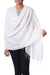 Cotton shawl, 'Dancing Cloud' - Fringed Off White 100% Cotton Shawl from India thumbail
