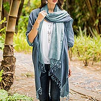 Cotton jacket and scarf set, 'Blue Mystique' - 100% Cotton Blue Jacket and Scarf Set from Thailand