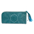 Leather clutch, 'Turquoise Sunflower' - Balinese Floral Leather Clutch in Turquoise with Zipper