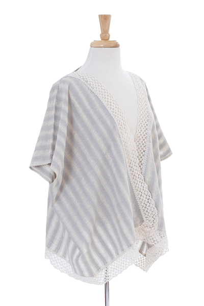 Cotton vest, 'Striped Grey' - Hand Woven Cotton Vest in Grey and Champagne from Mexico