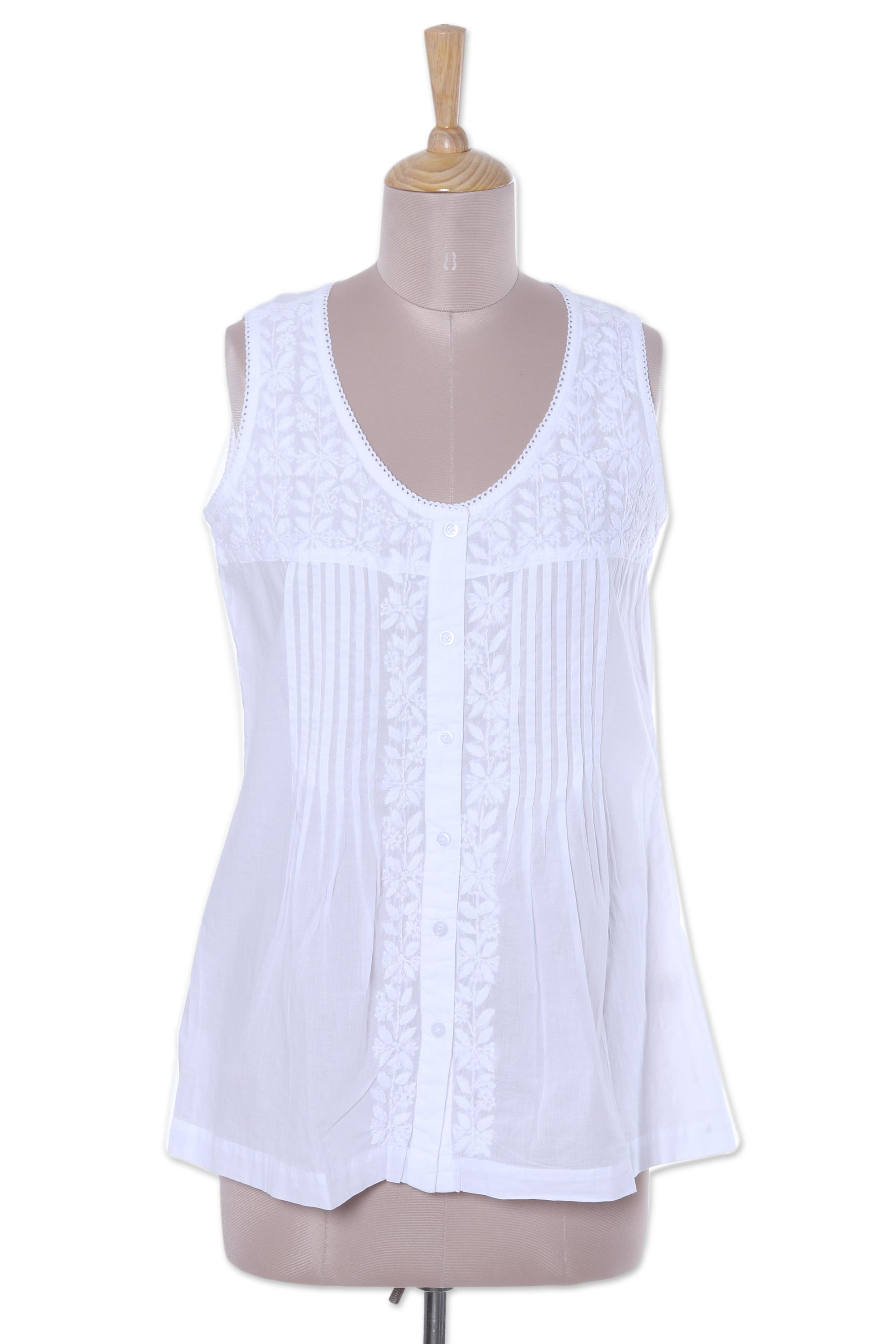 UNICEF Market | Sleeveless Floral White Blouse Hand Embroidered in ...