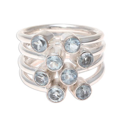 Blue topaz cocktail ring, 'Twinkling Blue' - Multi-Stone Blue Topaz Cocktail Ring from India