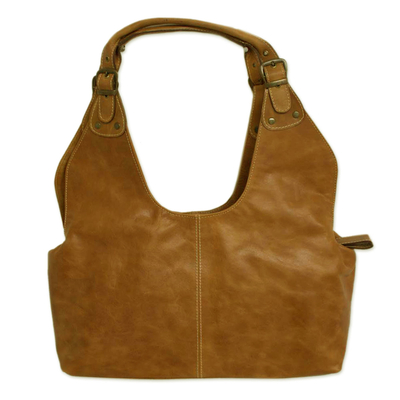 Leather shoulder bag, 'Bountiful' - Brown Hand Crafted Leather Shoulder Bag from Mexico