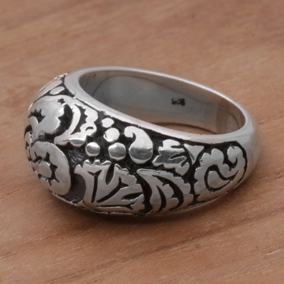 Sterling silver domed ring, 'Paisley Plains' - 925 Sterling Silver Paisley Cocktail Ring from Bali