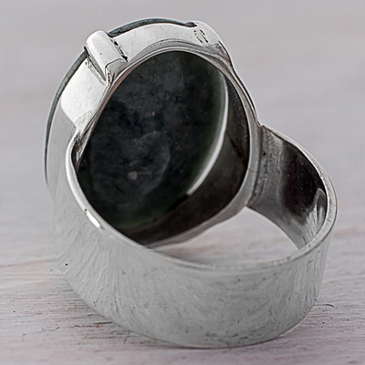 Jade cocktail ring, 'Sweet Green Abstraction' - Apple Green Guatemalan Jade on Handmade Wide 925 Silver Ring