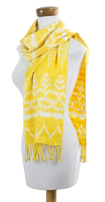 Cotton scarf, 'Bright Yellow Solola' - Handmade Cotton Scarf from Guatemala