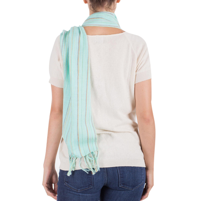 Cotton scarf, 'Monterrico Aqua' - Cotton scarf