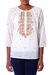 Cotton top, 'Majestic Gold' - Embroidered Gold on White Cotton Top