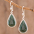 Jade dangle earrings, 'Dark Green Sacred Quetzal' - Unique Sterling Silver Jade Dangle Earrings (image 2) thumbail